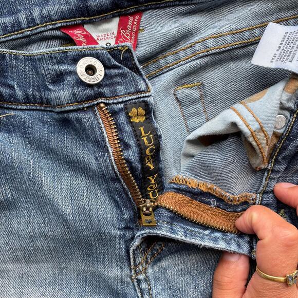 y2k vintage 00's LUCKYBRAND lowrise flare faded distressed bootcut denim jeans 8 - Picture 6 of 10